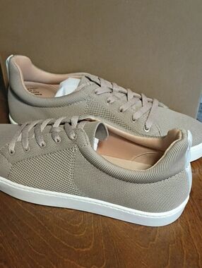 Journee Collection Taupe Knit Lace-Up Sneakers